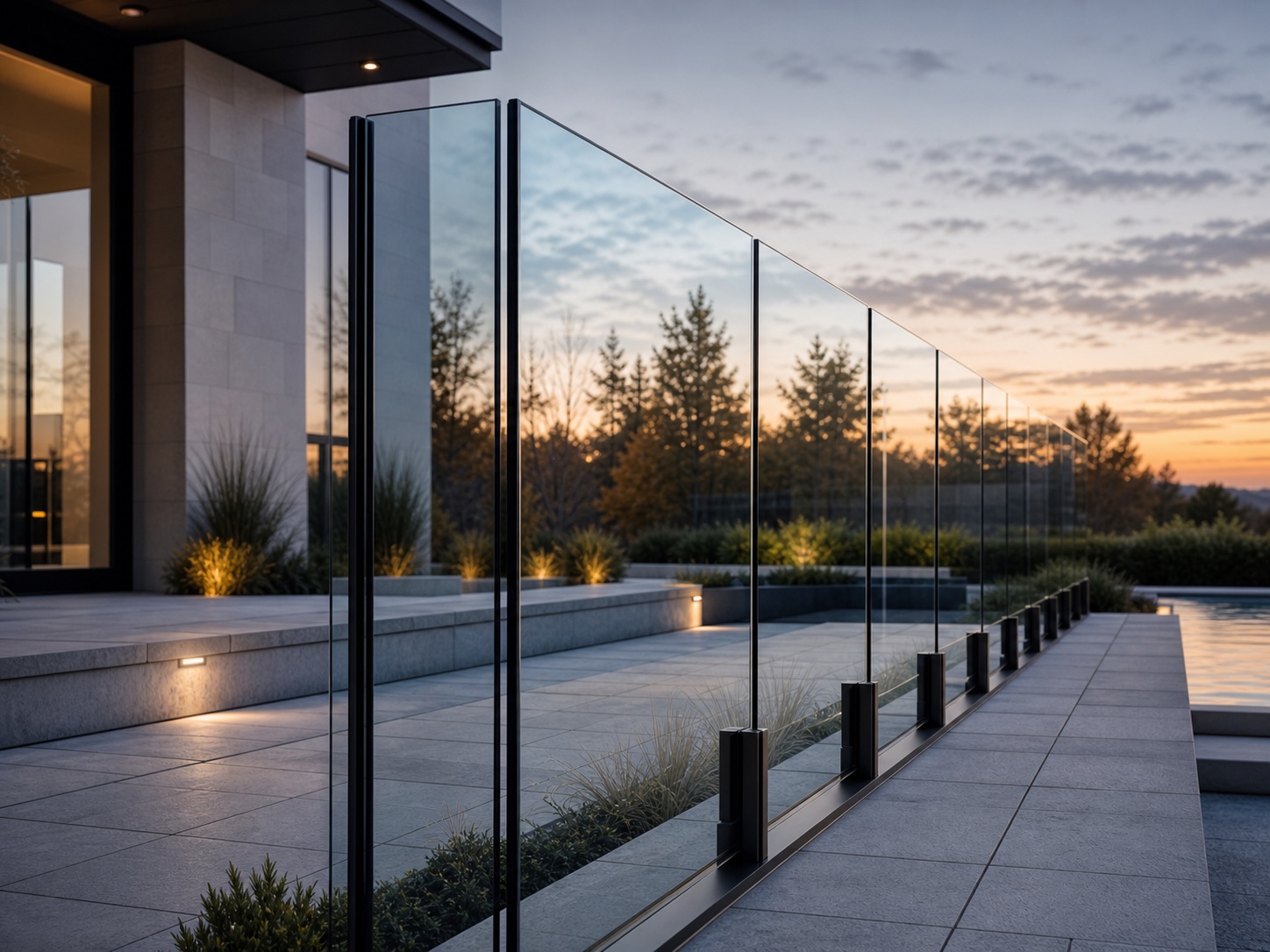 Rampe en verre trempé installée sur une terrasse moderne